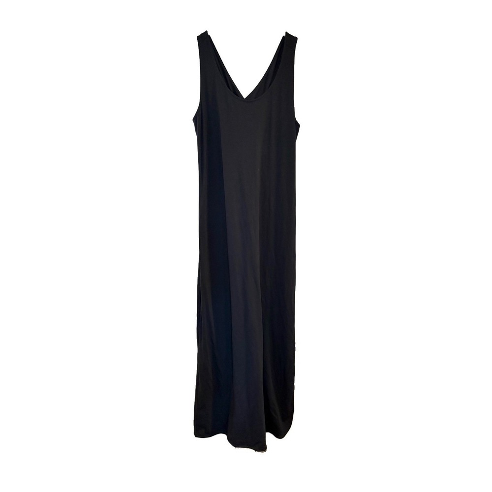 Lole Solid Black Long Tank Maxi Dress Criss Cross Racerback Soft Stretch XL